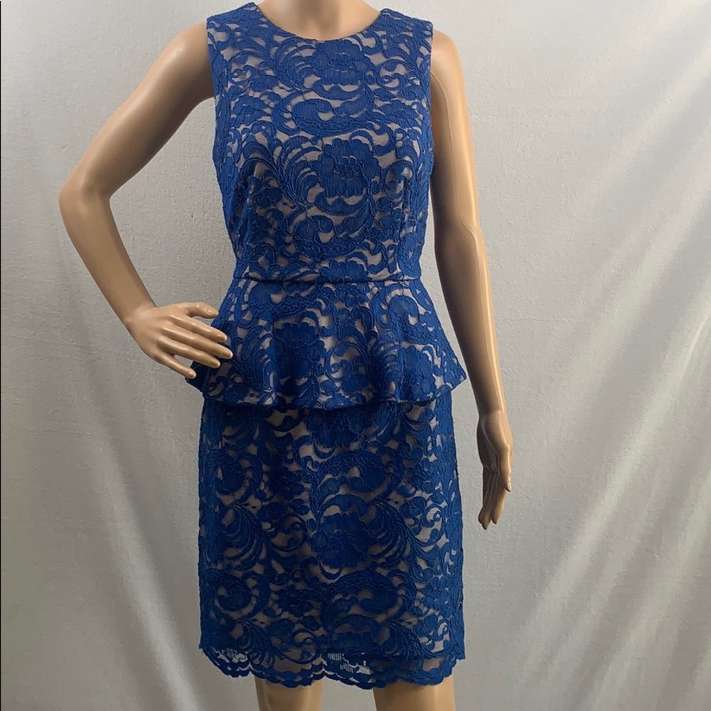 NWOT. Xscape woman’s lace peplum sheath dress